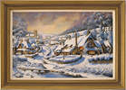 Gordon Lees, Original oil painting on canvas, Cotswolds Village in Snow Medium image. Click to enlarge