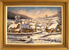 Gordon Lees, Original oil painting on canvas, Cotswolds Village in Snow Medium image. Click to enlarge