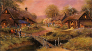 Gordon Lees, Original oil painting on panel, Cotswolds Village Medium image. Click to enlarge