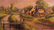 Gordon Lees, Original oil painting on panel, Cotswolds Village Medium image. Click to enlarge