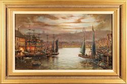 Gordon Lees, Original oil painting on canvas, Whitby Harbour, North Yorkshire Medium image. Click to enlarge