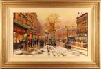 Gordon Lees, Original oil painting on panel, Christmas Shopping on Les Grands Boulevards, Paris Medium image. Click to enlarge