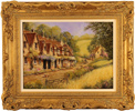 Gordon Lees, Original oil painting on panel, Arlington Cottages, Bibury, The Cotswolds Medium image. Click to enlarge