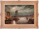 Gordon Lees, Original oil painting on canvas, Moonlight Over Whitby Harbour Medium image. Click to enlarge