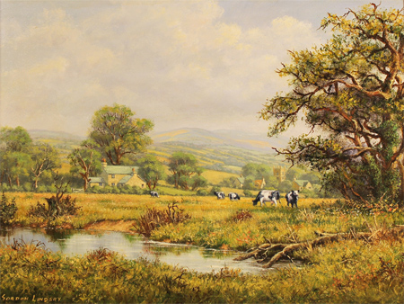 Gordon Lindsay, Original oil painting on canvas, Landscape with Cows