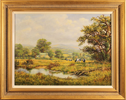 Gordon Lindsay, Original oil painting on canvas, Landscape with Cows Medium image. Click to enlarge