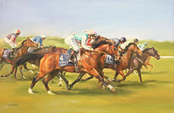 Jacqueline Stanhope, Original oil painting on canvas, Frankel's 2000 Guineas Medium image. Click to enlarge