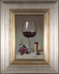 Javier Mulio, Original oil painting on panel, Glass of Spanish Red