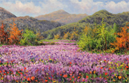 Joan Coloma, Original oil painting on canvas, Paisaje con Lilas (Landscape with Lilacs) Medium image. Click to enlarge