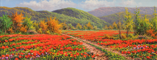 Joan Coloma, Original oil painting on canvas, Campo de Amapolas (Field of Poppies)