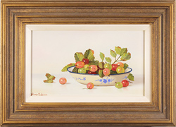 Johannes Eerdmans, Original oil painting on panel, Plums in Colander