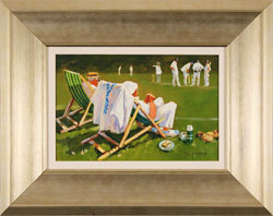 John Haskins, Original oil painting on panel, The Umpire's Decision Medium image. Click to enlarge