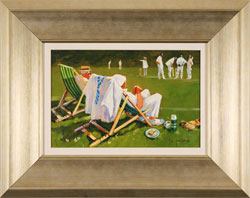 John Haskins, Original oil painting on panel, The Umpire's Decision Medium image. Click to enlarge