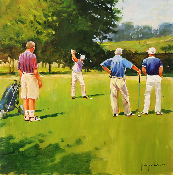 John Haskins, Original oil painting on panel, Onto the Fairway No frame image. Click to enlarge