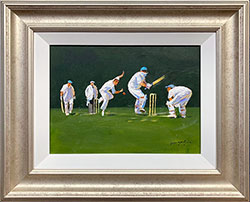 John Haskins, Original acrylic painting on board, The Spin Bowler Medium image. Click to enlarge