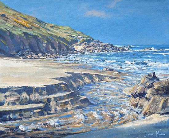 Julian Mason, Original oil painting on canvas, Spring Tides at Portheras, Cornwall