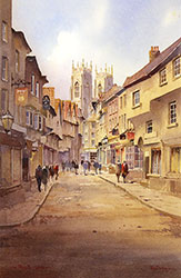 Ken Burton, Watercolour, Low Petergate, York Medium image. Click to enlarge