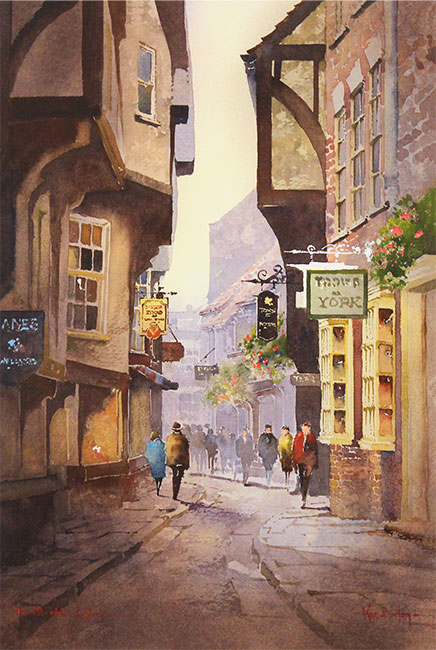 Ken Burton, Watercolour, Stroll Down The Shambles, York No frame image. Click to enlarge