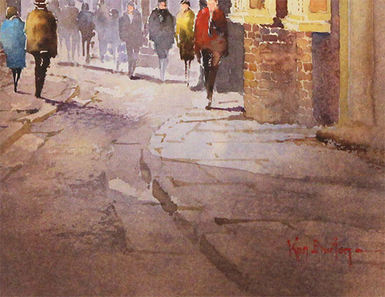 Ken Burton, Watercolour, Stroll Down The Shambles, York Signature image. Click to enlarge