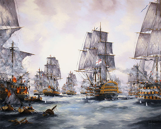 Ken Hammond, Original oil painting on panel, The Battle of Trafalgar No frame image. Click to enlarge