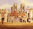 Ken Burton, Watercolour, Bootham Bar, York Medium image. Click to enlarge