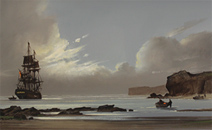 Les Spence, Original oil painting on canvas, Moonrise Mooring Medium image. Click to enlarge