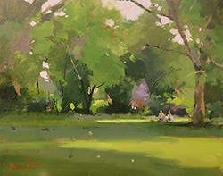 Michael John Ashcroft, ROI, Original oil painting on panel, Picnic in the Park, St James' Park, London Medium image. Click to enlarge