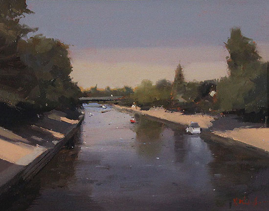Michael John Ashcroft, ROI, Original oil painting on panel, Boating on the River, York No frame image. Click to enlarge