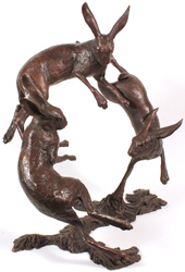 Michael Simpson, Bronze, Large Hares Dancing Medium image. Click to enlarge