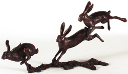 Michael Simpson, Bronze, Small Hares Running Medium image. Click to enlarge