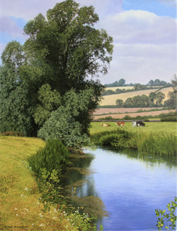 Michael James Smith, Original oil painting on canvas, Bluebells in Little Baddow, Essex