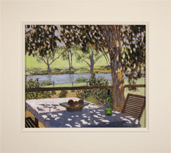 Mike Hall, Original acrylic painting on board, Glass of Wine by the River Medium image. Click to enlarge