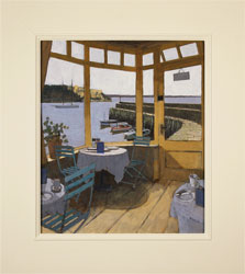 Mike Hall, Original acrylic painting on board, Café by the Harbour Medium image. Click to enlarge