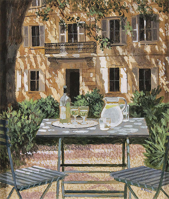 Mike Hall, Original acrylic painting on board, Cool Drinks in the Shade II