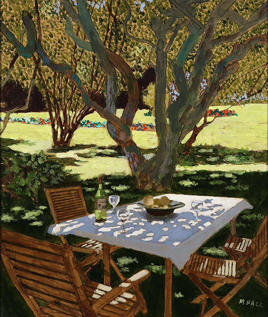 Mike Hall, Original acrylic painting on board, Cool Drinks in the Orchard No frame image. Click to enlarge