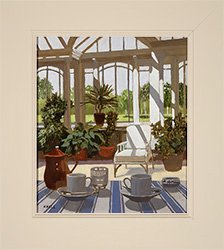 Mike Hall, Original acrylic painting on board, Coffee in the Conservatory  Medium image. Click to enlarge