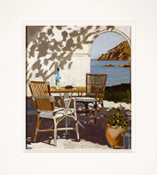 Mike Hall, Original acrylic painting on board, Drinks in the Courtyard  Medium image. Click to enlarge