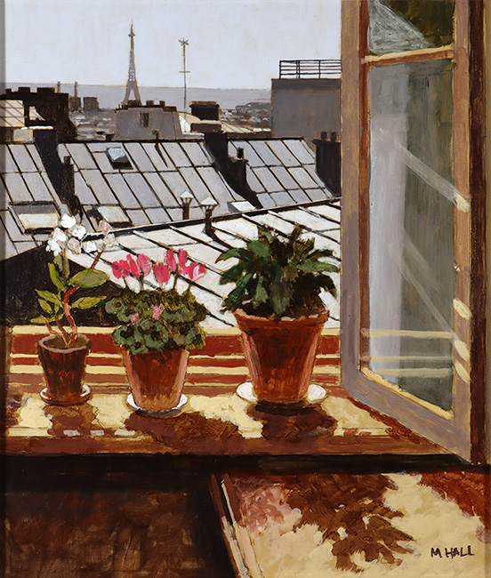 Mike Hall, Original acrylic painting on board, Rooftop View of Paris