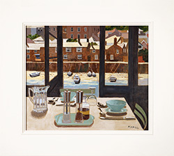 Mike Hall, Original acrylic painting on board, Lunch Table with a View of the College