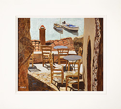Mike Hall, Original acrylic painting on board, Café by the Mooring Medium image. Click to enlarge