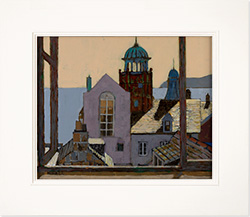 Mike Hall, Original acrylic painting on board, Imagined Building by the Sea Medium image. Click to enlarge