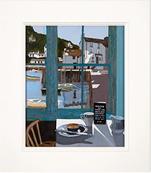 Mike Hall, Original acrylic painting on board, Caf? Polperro Medium image. Click to enlarge