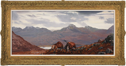 Natalie Stutely, Original oil painting on panel, Highland Stags