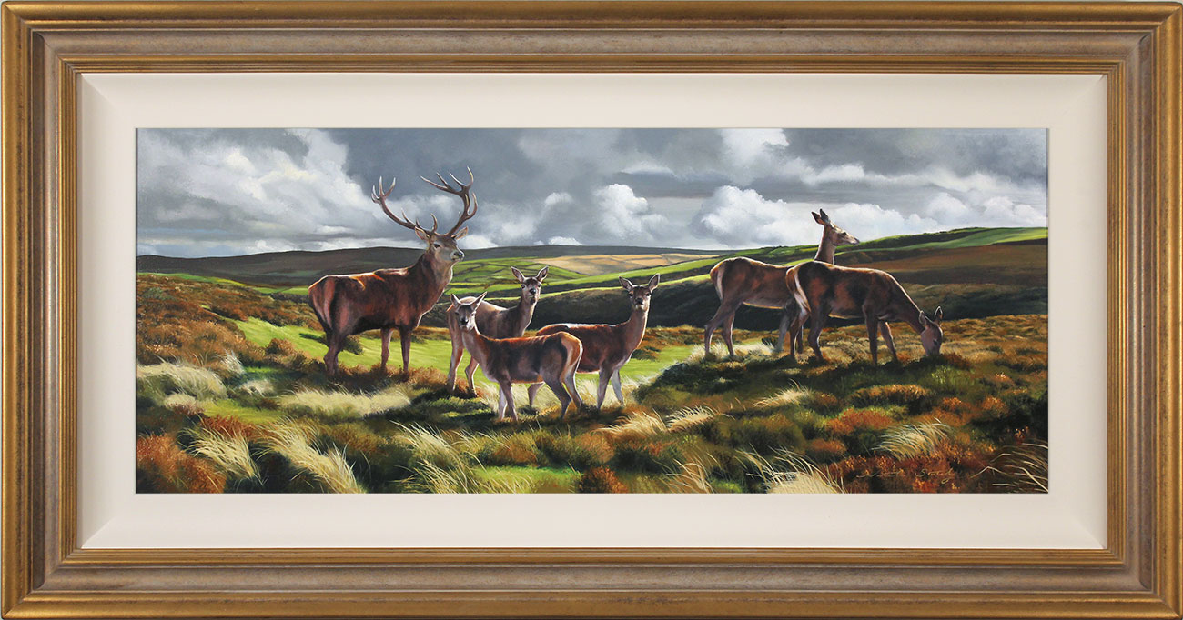 Natalie Stutely, Original oil painting on panel, Stag and Hinds Click to enlarge