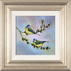 Natalie Stutely, Original oil painting on panel, Blue Tits and Willow Blossom Medium image. Click to enlarge