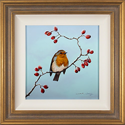 Natalie Stutely, Original oil painting on panel, Robin and Rosehips Medium image. Click to enlarge