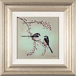 Natalie Stutely, Original oil painting on panel, Long-tailed Tits on Wild Cherry Blossom Medium image. Click to enlarge