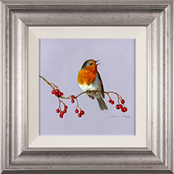 Natalie Stutely, Original oil painting on panel, Robin Singing on Rowan Medium image. Click to enlarge
