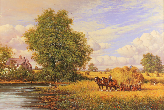 Paul Morgan, Original oil painting on panel, Haymaking