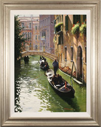 Raffaele Fiore, Original oil painting on canvas, Venetian Gondolas  Medium image. Click to enlarge